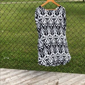 Shannon Passero Black/White Tunic/Dress/Top L Crinkle Rayon Relaxed Fit #1239